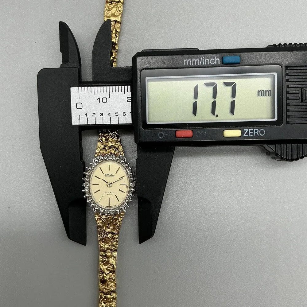 Dufonte Lucien Piccard Diamond Womens Watch 18mm Nugget Band New Battery 6.75